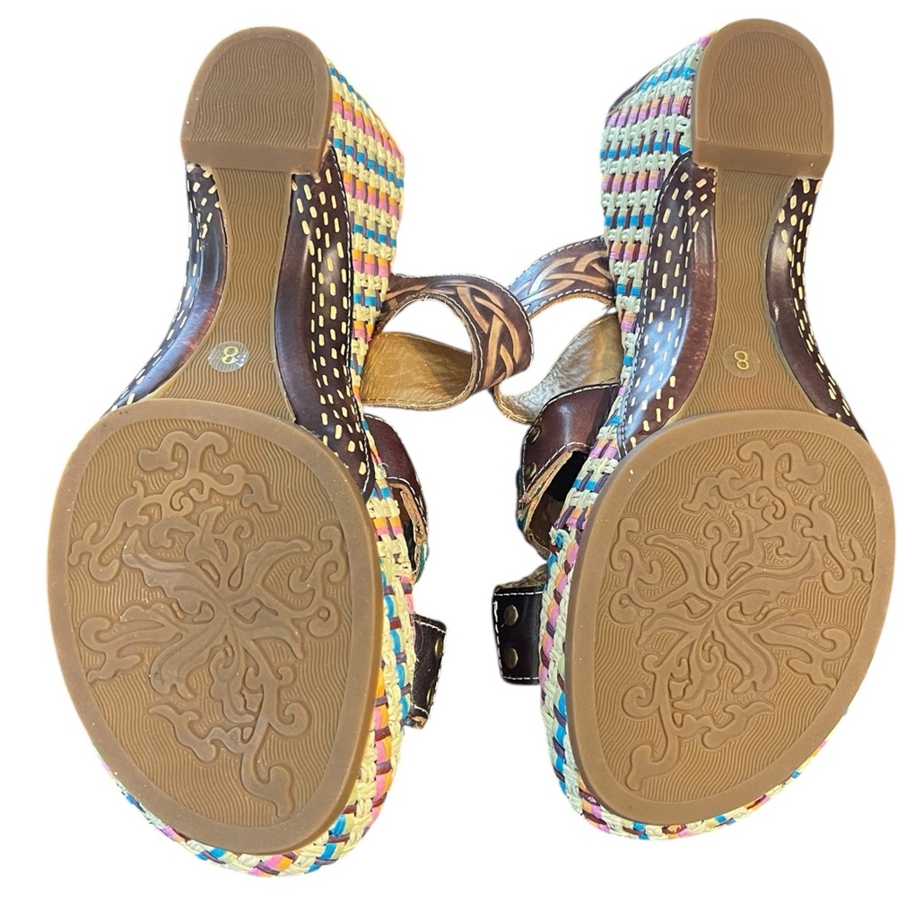 Elite Corkys Poppy Amber Multi Pattern Hand Made Leather Wedge Boho Sandals 8 - Picture 4 of 11
